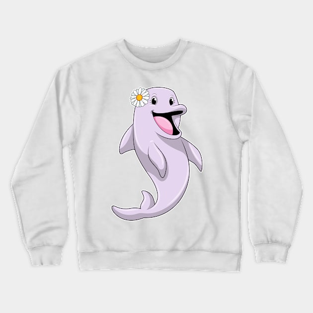 Dolphin with Daisy Flower Crewneck Sweatshirt by Markus Schnabel